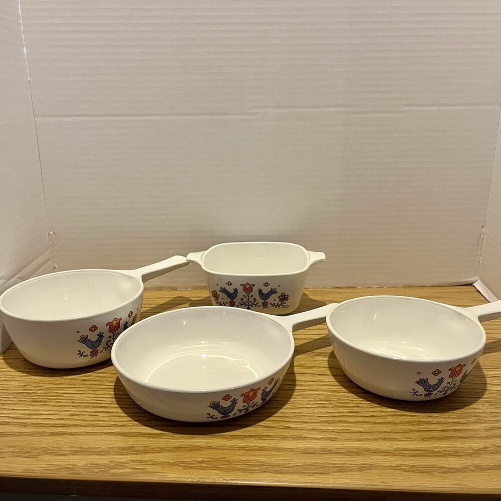 Corning Ware Country Festival Bluebird Pattern Casserole Sauce Dishes Set Of 4